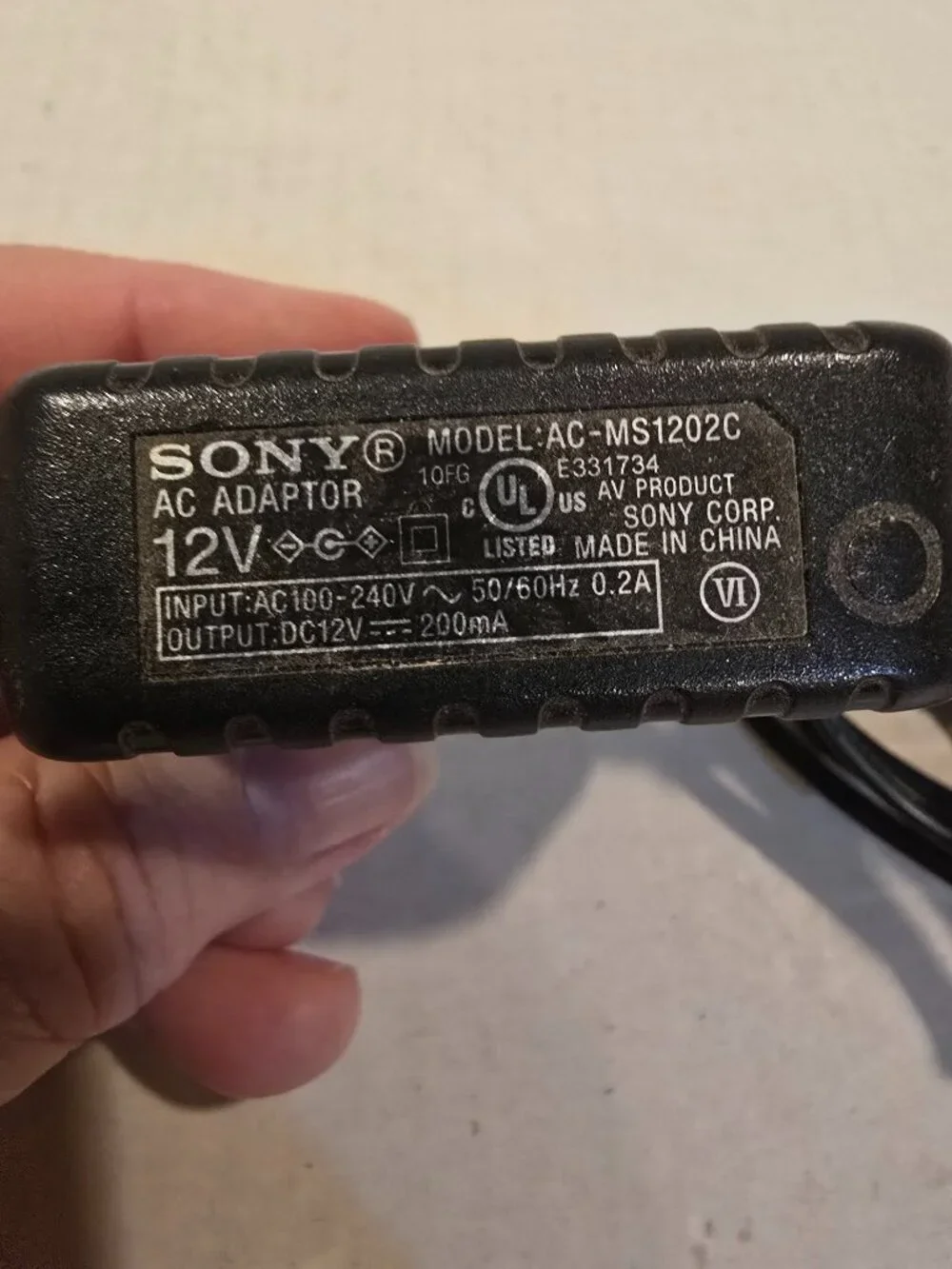 AC Adaptor Sony Model AC-MS1202C Genuine Original Black 6 ft. Untested